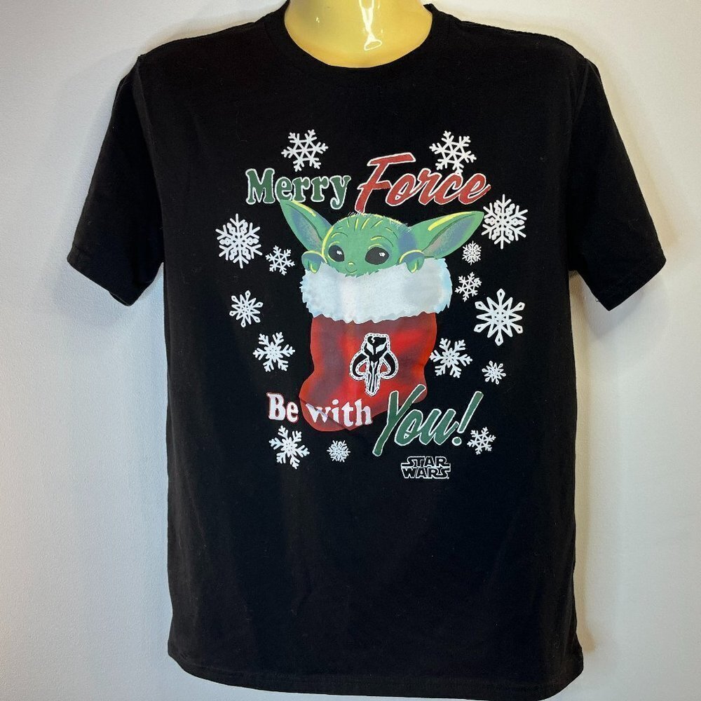 Star Wars Mad Engine Merry Force Be With You Baby Grogu T-shirt - Size Small